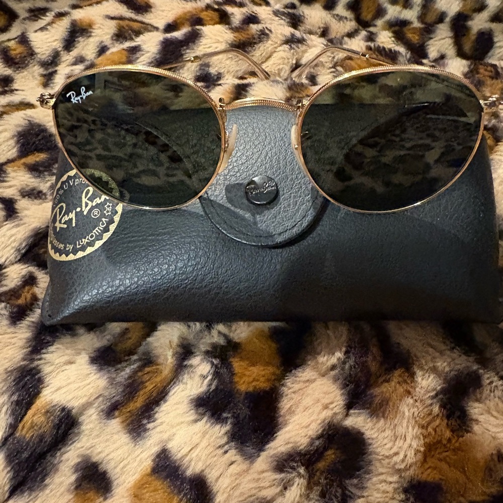 60s Retro Lennon style Ray-Ban Gold Frame Sunglasses with Black Lenses